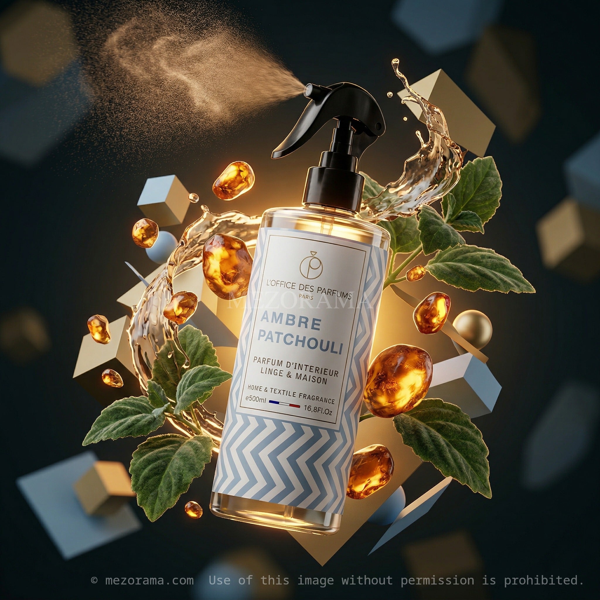 Atmosphère chaleureuse et boisée, L'Office des Parfums, Ambre Patchouli, Spray d'intérieur, 500ml