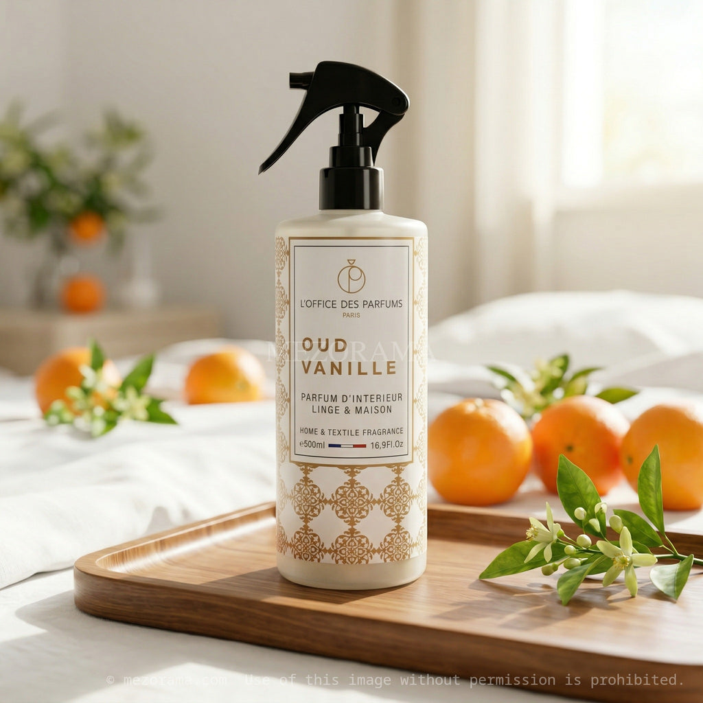 Ambiance luxueuse et chaleureuse, L'Office des Parfums, Oud Vanille, Spray textile et maison, 500ml
