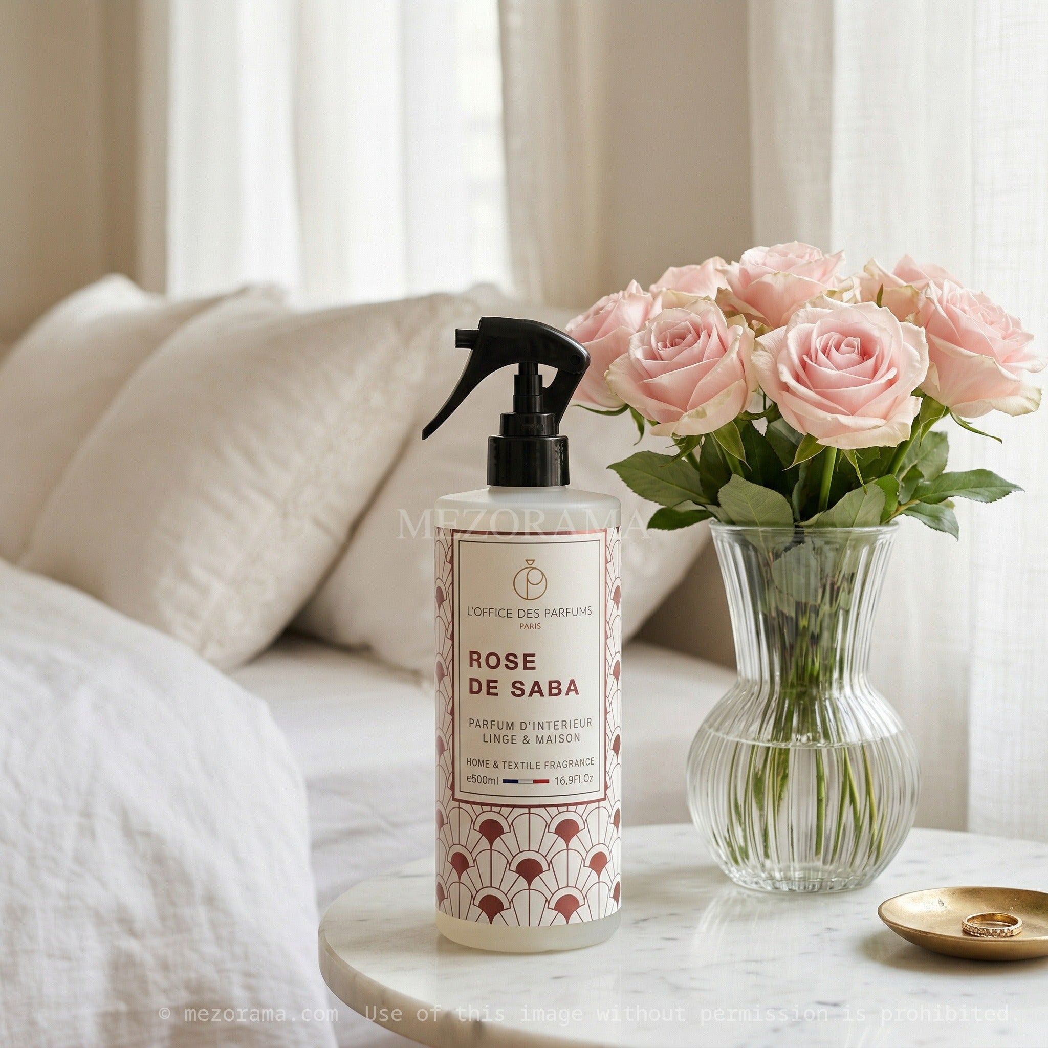 Atmosphère florale apaisante, Rose de Saba, L'Office des Parfums, Spray textile et maison, 500ml
